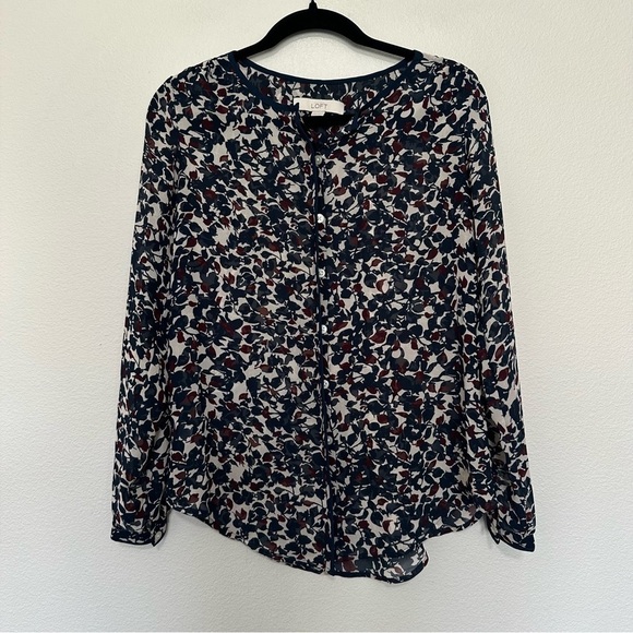 Loft women’s sheer chiffon blue and burgundy blouse size XXS maternity - Picture 1 of 3